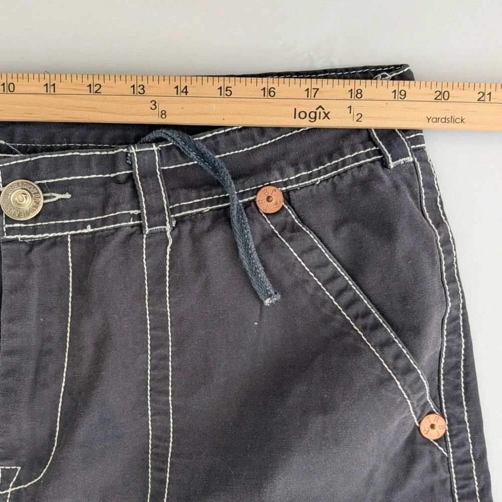 Vintage True Religion Cargo Shorts Mens 38 Black Big T USA Utility Flap Pockets